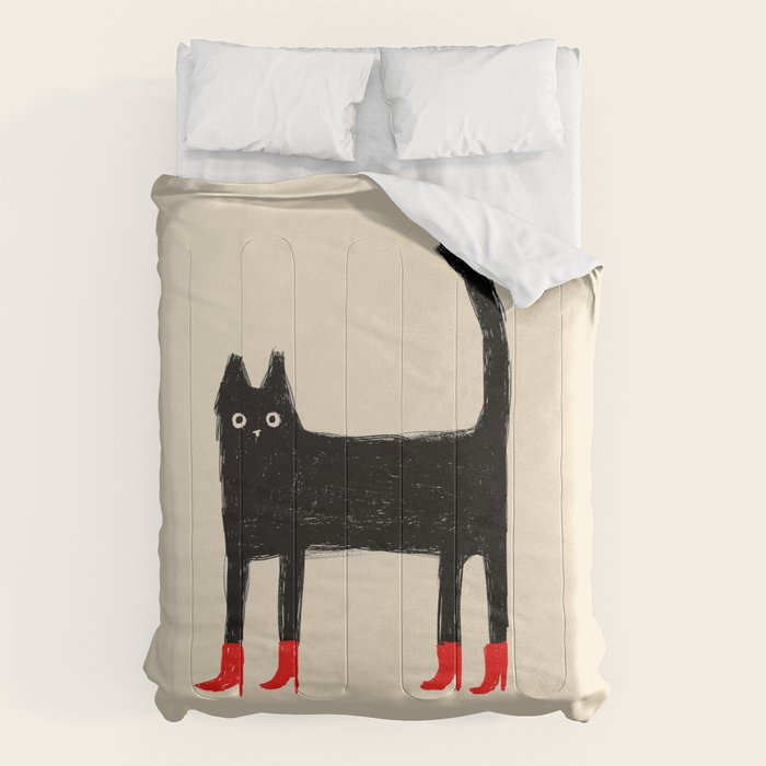 Black Cat in Red Boots Comforter Gallery Image 6