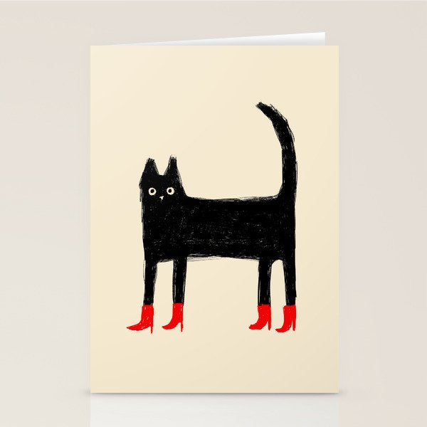 Black Cat in Red Boots Stationery Card Gallery Image 2