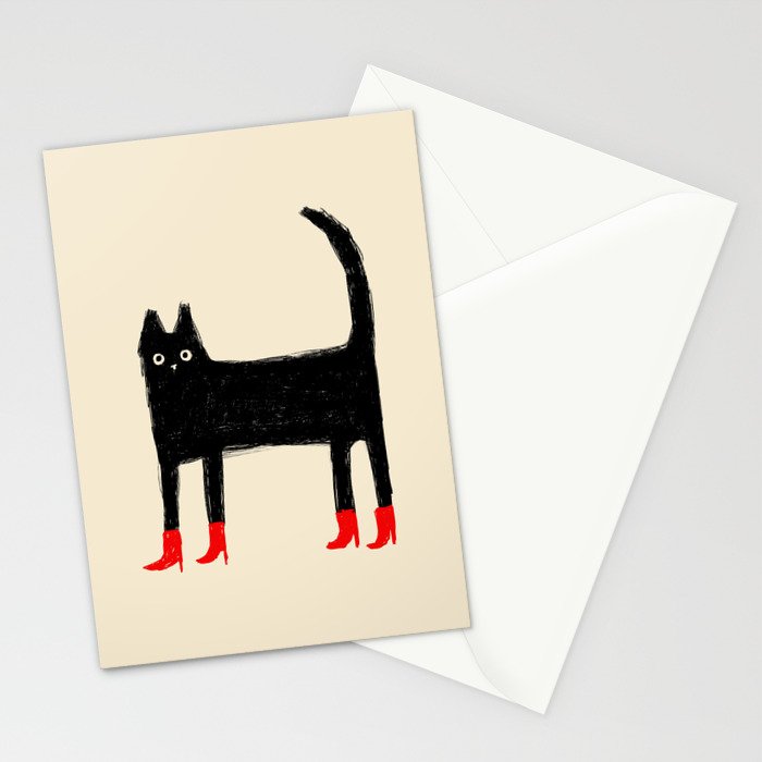 Black Cat in Red Boots Stationery Card Gallery Image 2