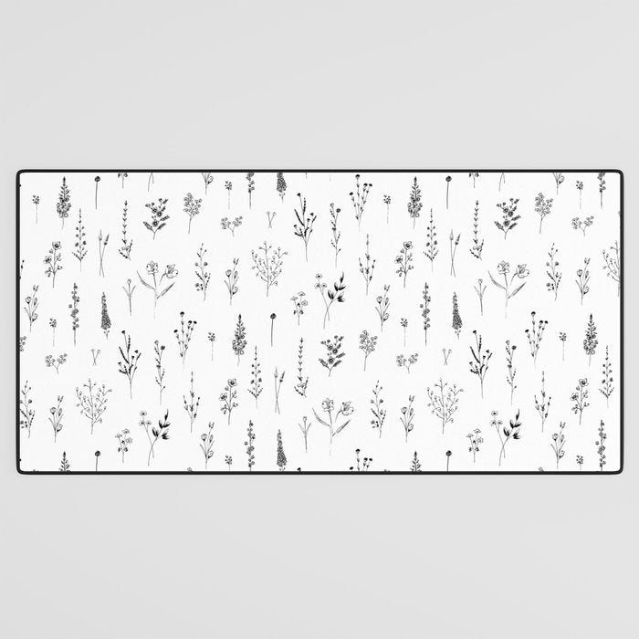 White Wildflowers Pattern Desk Mat Gallery Image 3