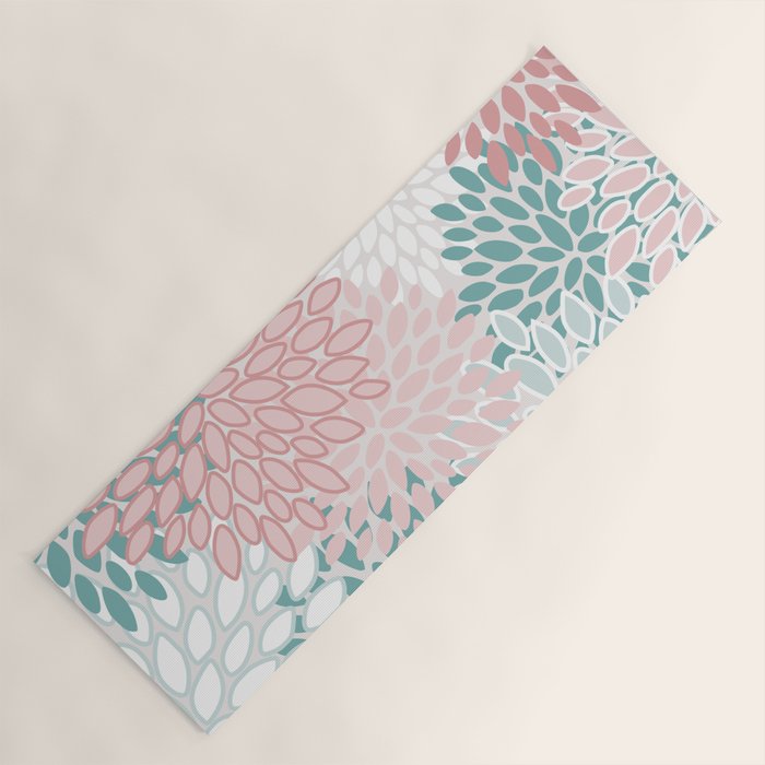 Floral Bloom, Teal, Green, Pink and White Yoga Mat Gallery Image 1