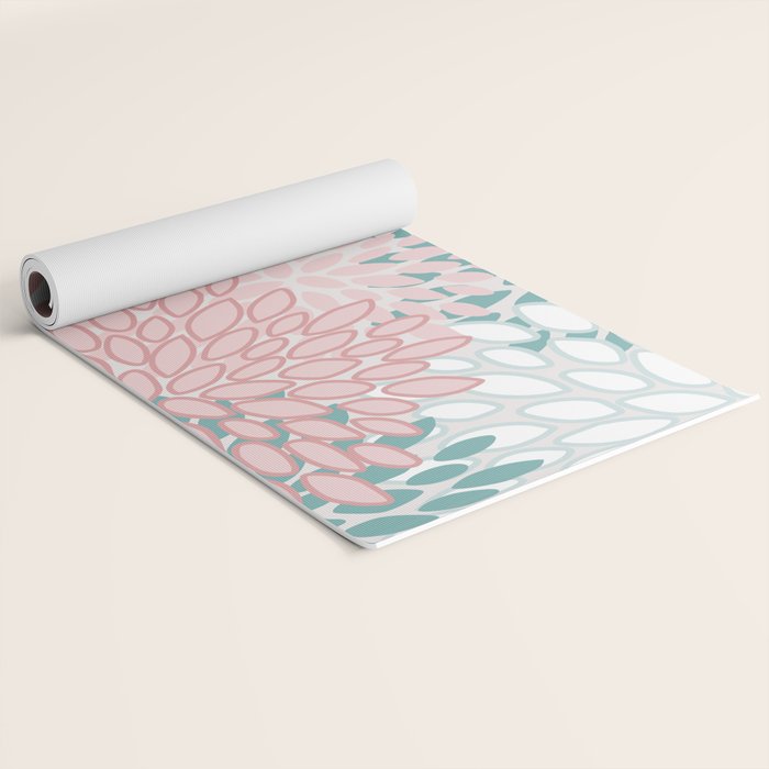 Floral Bloom, Teal, Green, Pink and White Yoga Mat Gallery Image 2