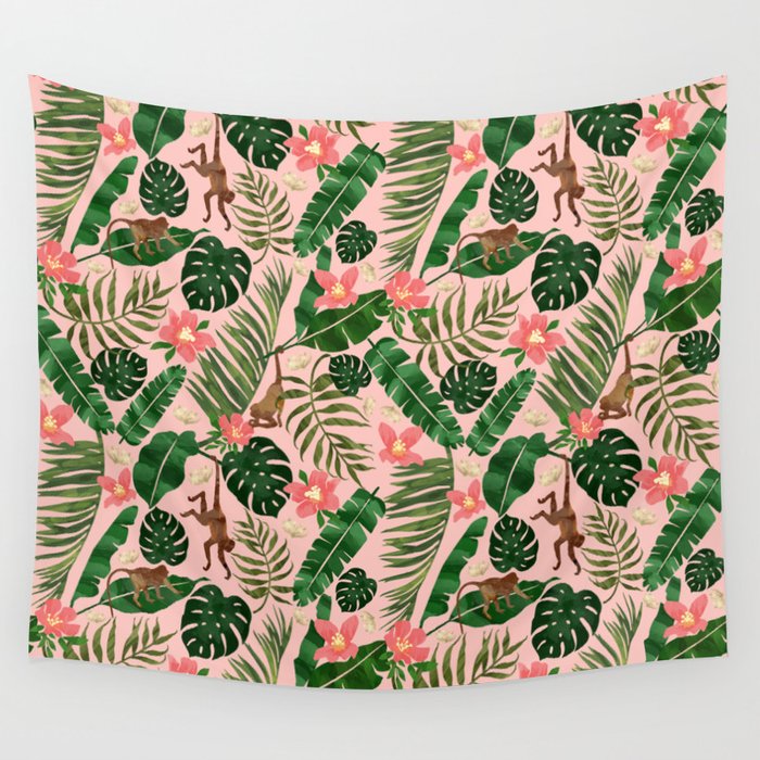 Tropical Garden - Pink Wall Tapestry Gallery Image 1
