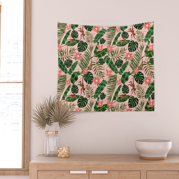 Tropical Garden - Pink Wall Tapestry Gallery Image 2