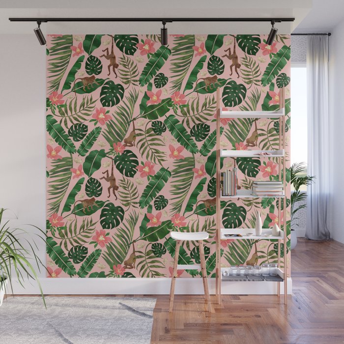Tropical Garden - Pink Wall Mural Gallery Image 1