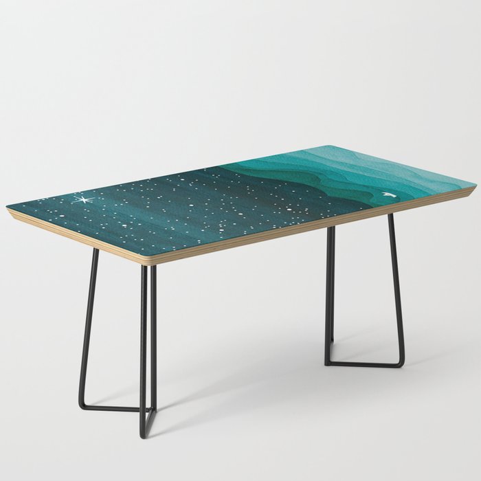 Starry Ocean, teal sailboat watercolor sea waves night Coffee Table Gallery Image 1