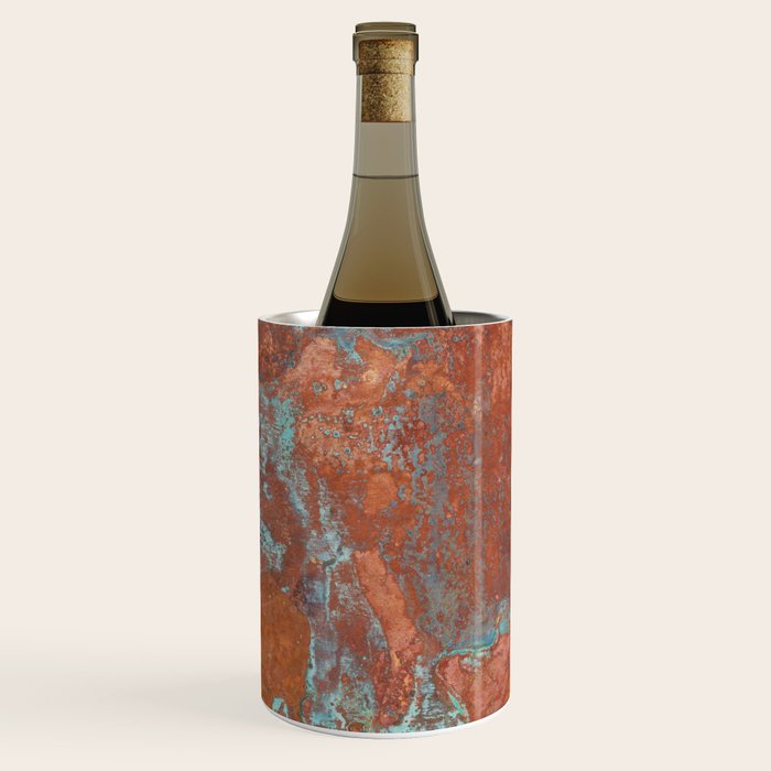 Tarnished Metal Copper Aqua Texture - Natural Marbling Industrial Art  Wine Chiller Gallery Image 1