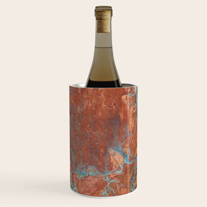 Tarnished Metal Copper Aqua Texture - Natural Marbling Industrial Art  Wine Chiller Gallery Image 3