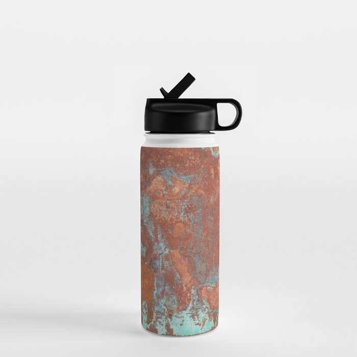 Tarnished Metal Copper Aqua Texture - Natural Marbling Industrial Art  Water Bottle Gallery Image 1
