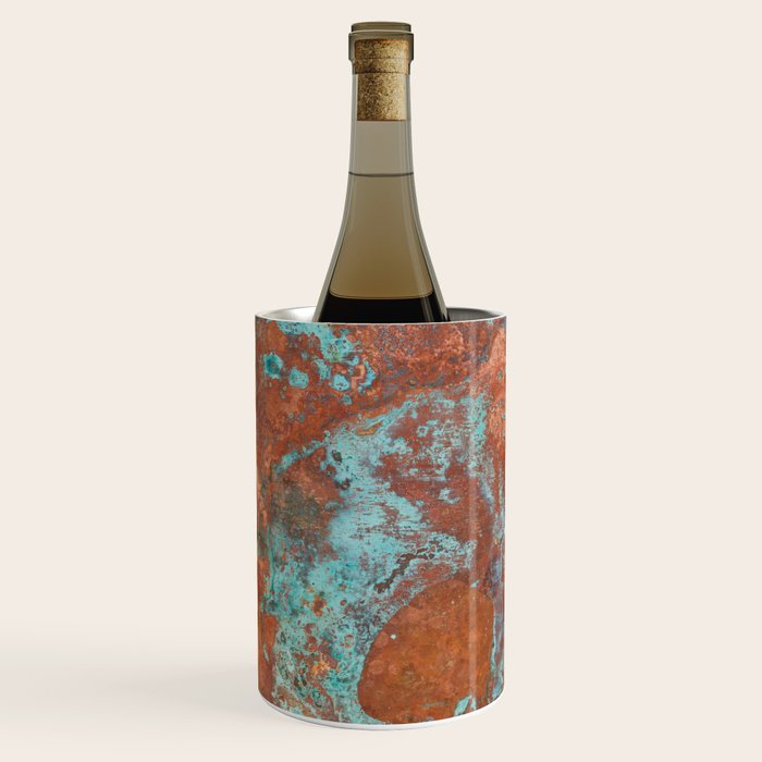 Tarnished Metal Copper Aqua Texture - Natural Marbling Industrial Art  Wine Chiller Gallery Image 2