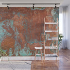 Tarnished Metal Copper Aqua Texture - Natural Marbling Industrial Art  Wall Mural Gallery Image 1