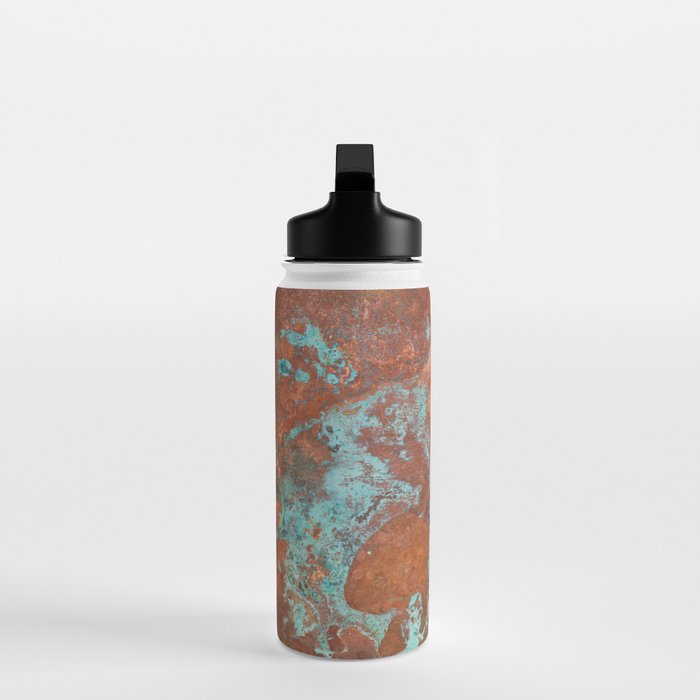Tarnished Metal Copper Aqua Texture - Natural Marbling Industrial Art  Water Bottle Gallery Image 3