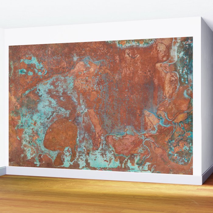 Tarnished Metal Copper Aqua Texture - Natural Marbling Industrial Art  Wall Mural Gallery Image 2