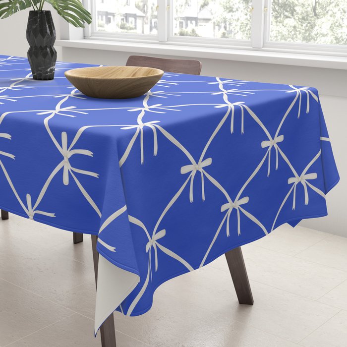 Bows & Ribbons Pattern XLVIII Bright Blue Tablecloth Gallery Image 3