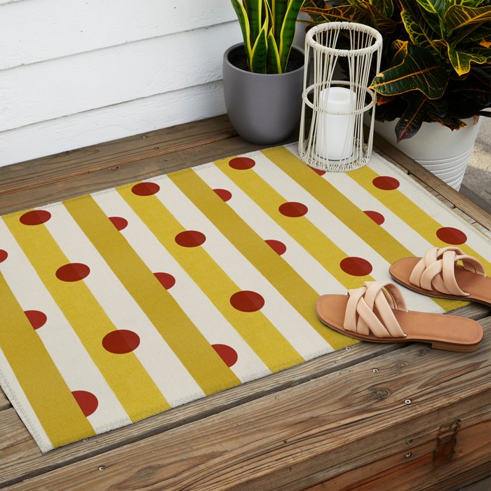 Yellow Stripes and Red Dots Pattern with Texture Outdoor Rug Gallery Image 2