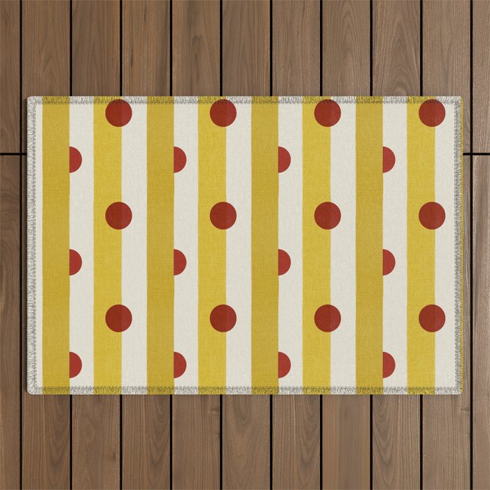 Yellow Stripes and Red Dots Pattern with Texture Outdoor Rug Gallery Image 1