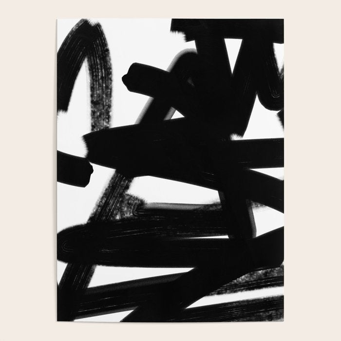 Thinking Out Loud - Black and white abstract painting, raw brush strokes Poster Gallery Image 4