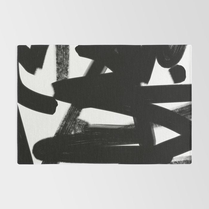 Thinking Out Loud - Black and white abstract painting, raw brush strokes Rug Gallery Image 2