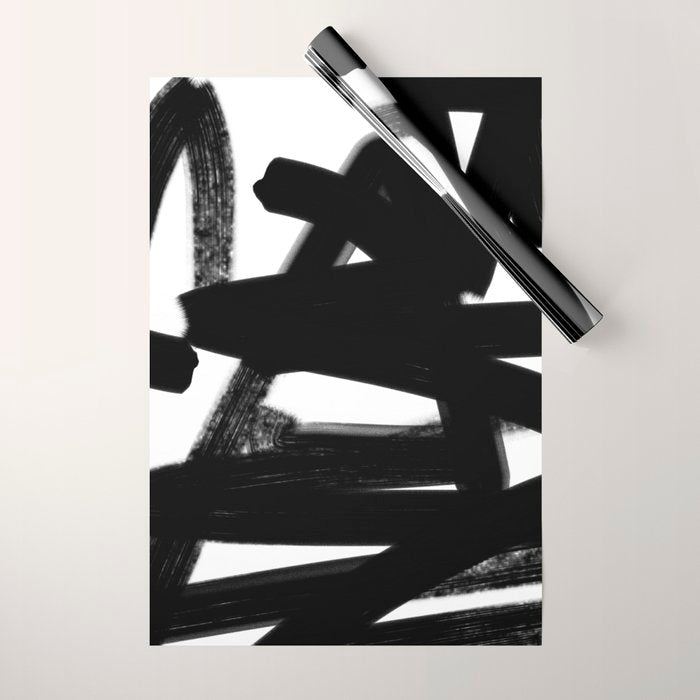 Thinking Out Loud - Black and white abstract painting, raw brush strokes Wrapping Paper Gallery Image 1