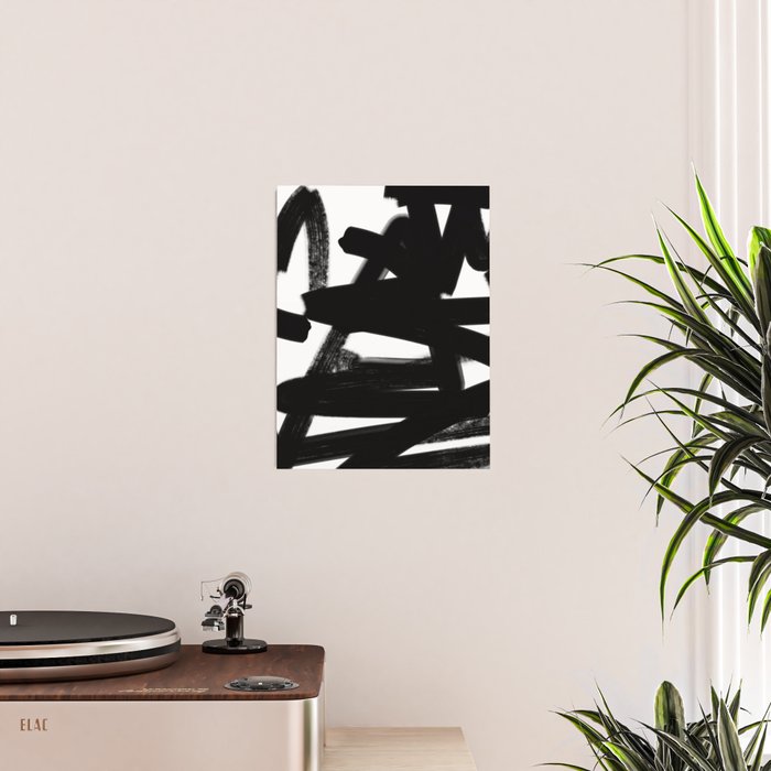 Thinking Out Loud - Black and white abstract painting, raw brush strokes Poster Gallery Image 2