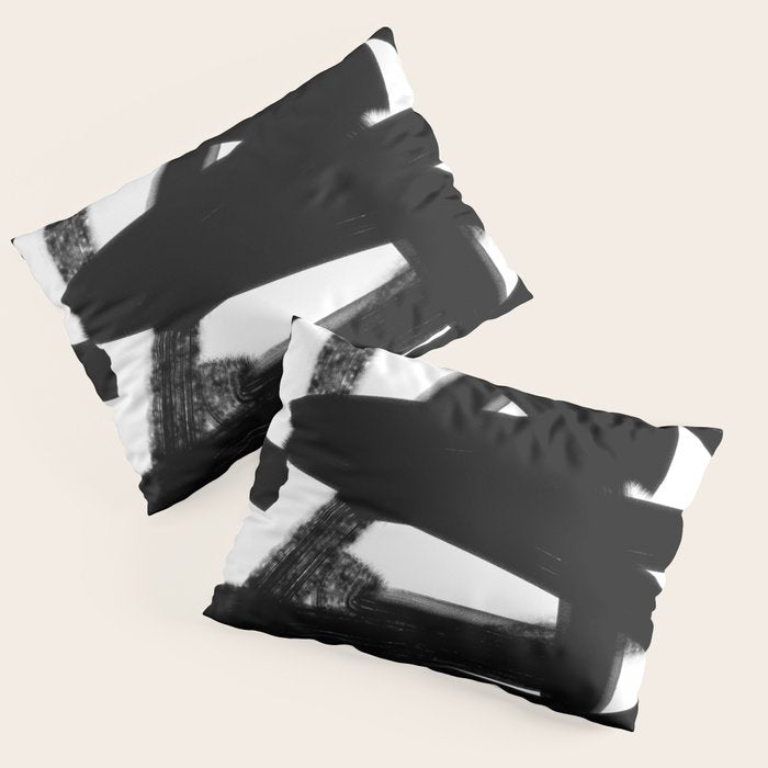 Thinking Out Loud - Black and white abstract painting, raw brush strokes Pillow Sham Gallery Image 3