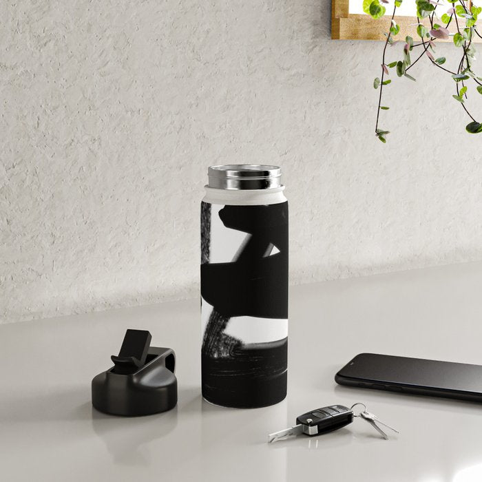 Thinking Out Loud - Black and white abstract painting, raw brush strokes Water Bottle Gallery Image 4