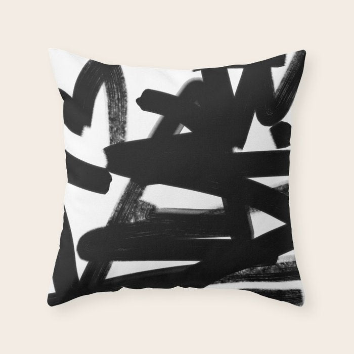 Thinking Out Loud - Black and white abstract painting, raw brush strokes Throw Pillow Gallery Image 1