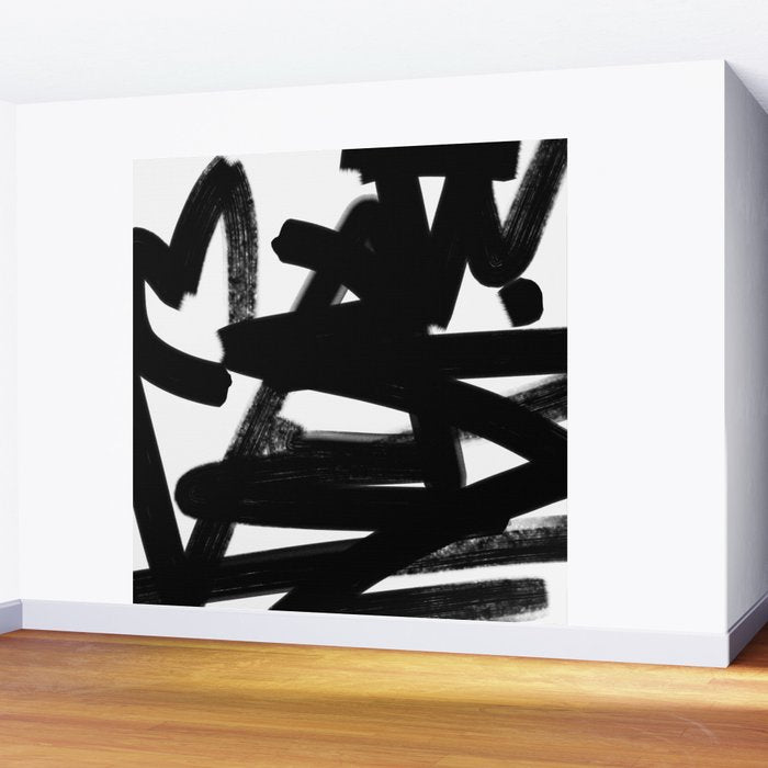 Thinking Out Loud - Black and white abstract painting, raw brush strokes Wall Mural Gallery Image 2