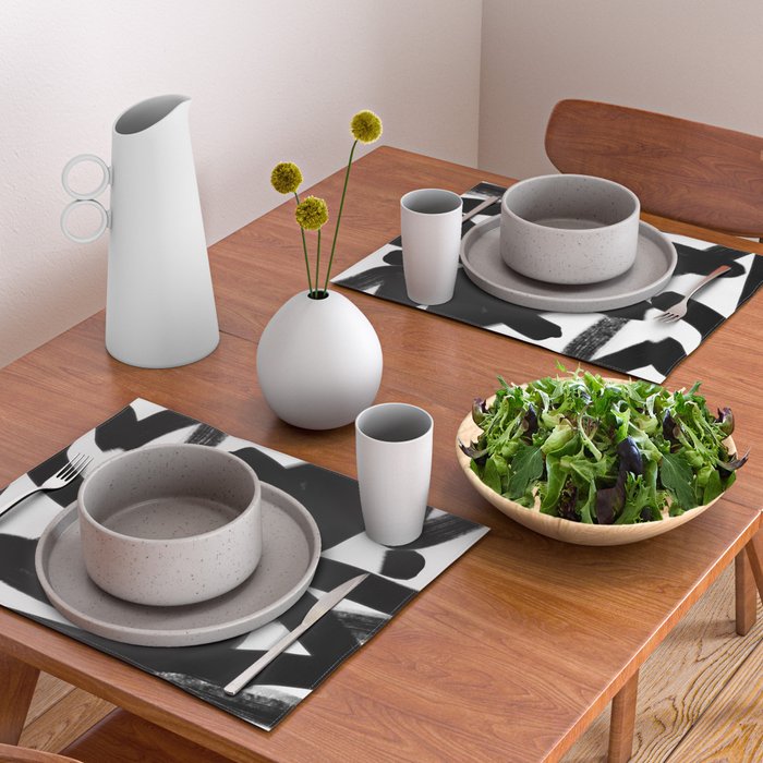 Thinking Out Loud - Black and white abstract painting, raw brush strokes Placemat Gallery Image 2