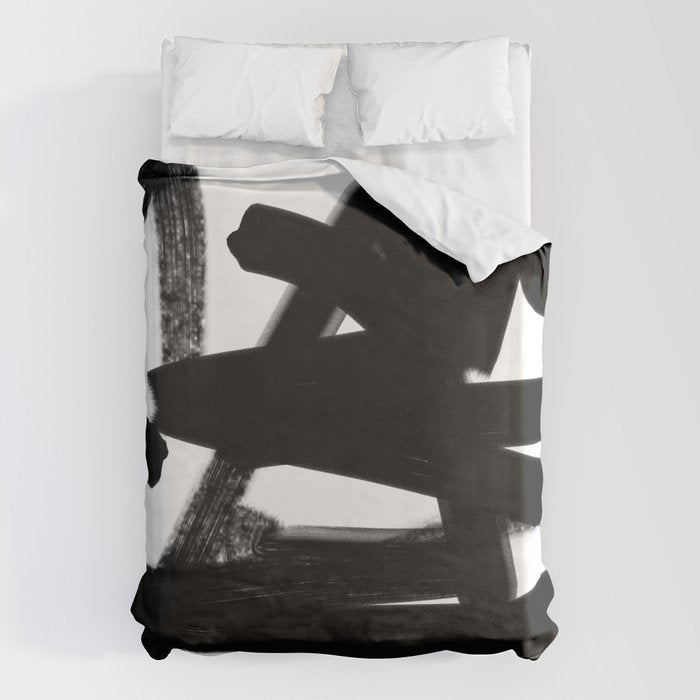 Thinking Out Loud - Black and white abstract painting, raw brush strokes Duvet Cover Gallery Image 6