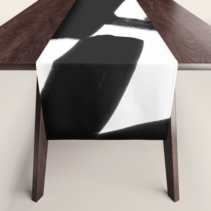 Thinking Out Loud - Black and white abstract painting, raw brush strokes Table Runner Gallery Image 1