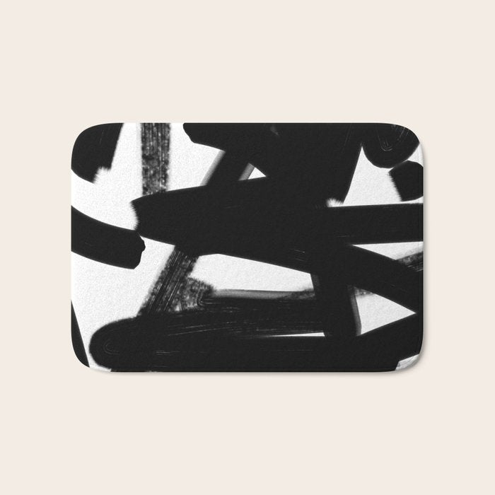 Thinking Out Loud - Black and white abstract painting, raw brush strokes Bath Mat Gallery Image 1