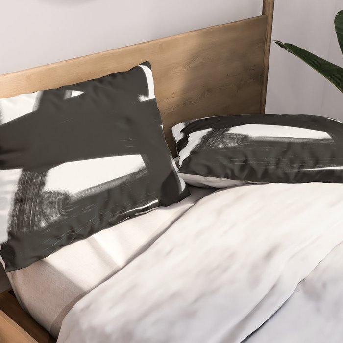 Thinking Out Loud - Black and white abstract painting, raw brush strokes Pillow Sham Gallery Image 2