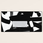 Thinking Out Loud - Black and white abstract painting, raw brush strokes Desk Mat Gallery Image 1