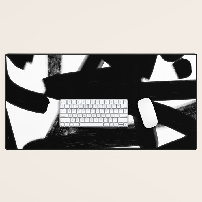 Thinking Out Loud - Black and white abstract painting, raw brush strokes Desk Mat Gallery Image 1