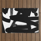 Thinking Out Loud - Black and white abstract painting, raw brush strokes Outdoor Rug Gallery Image 1