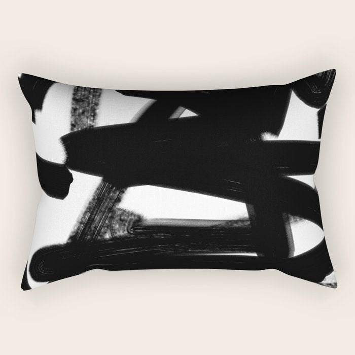 Thinking Out Loud - Black and white abstract painting, raw brush strokes Rectangular Pillow Gallery Image 1