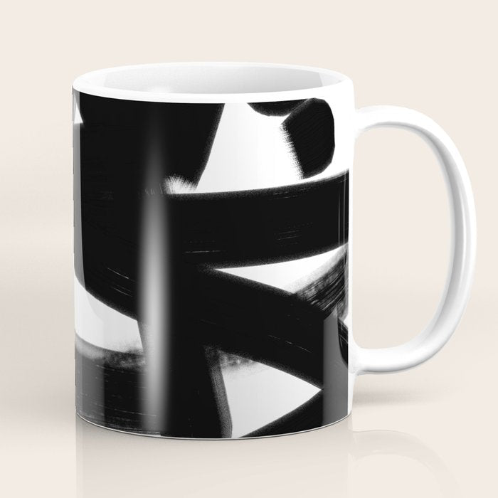 Thinking Out Loud - Black and white abstract painting, raw brush strokes Coffee Mug Gallery Image 1