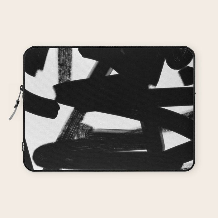 Thinking Out Loud - Black and white abstract painting, raw brush strokes Laptop Sleeve Gallery Image 1
