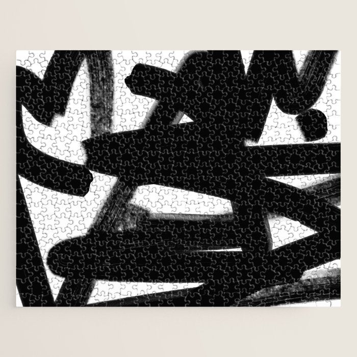 Thinking Out Loud - Black and white abstract painting, raw brush strokes Jigsaw Puzzle Gallery Image 1