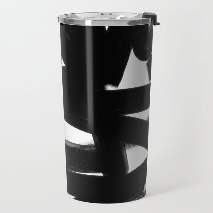 Thinking Out Loud - Black and white abstract painting, raw brush strokes Travel Mug Gallery Image 2