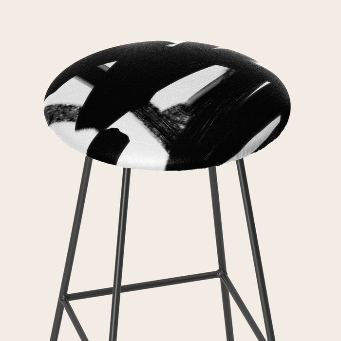 Thinking Out Loud - Black and white abstract painting, raw brush strokes Stool Gallery Image 2