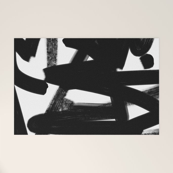 Thinking Out Loud - Black and white abstract painting, raw brush strokes Welcome Mat Gallery Image 1