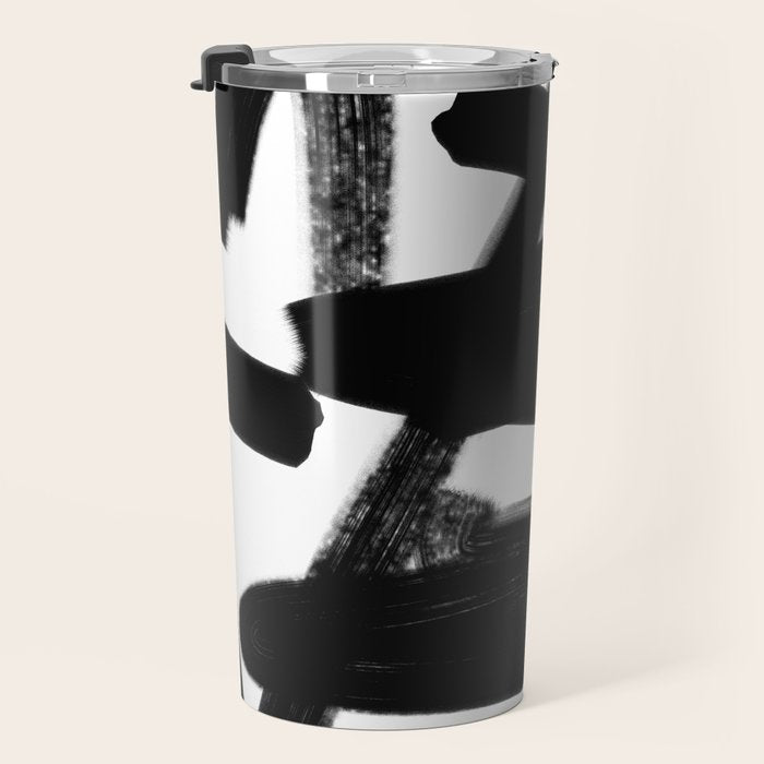Thinking Out Loud - Black and white abstract painting, raw brush strokes Travel Mug Gallery Image 3