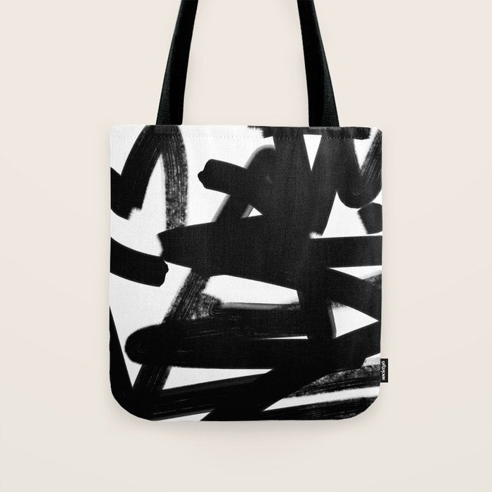 Thinking Out Loud - Black and white abstract painting, raw brush strokes Tote Bag Gallery Image 1