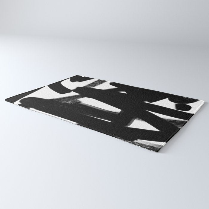 Thinking Out Loud - Black and white abstract painting, raw brush strokes Rug Gallery Image 3