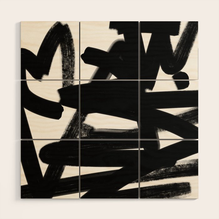 Thinking Out Loud - Black and white abstract painting, raw brush strokes Wood Wall Art Gallery Image 1