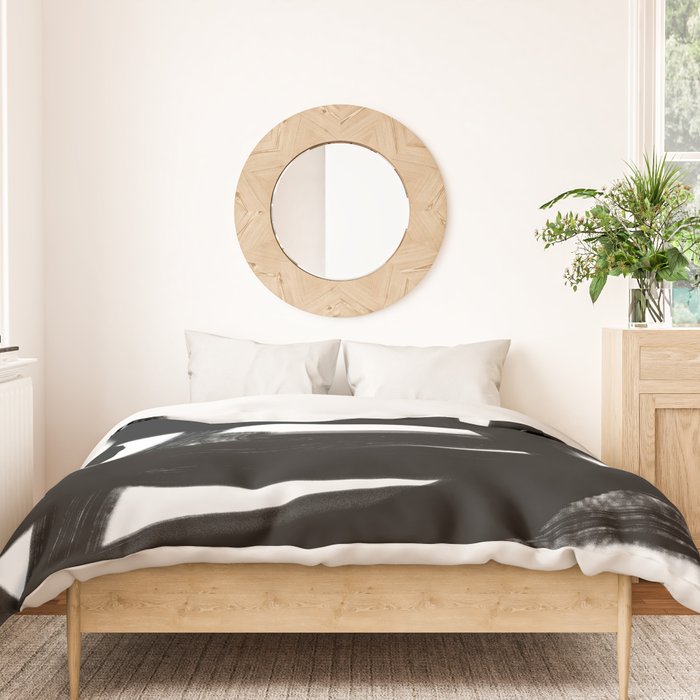 Thinking Out Loud - Black and white abstract painting, raw brush strokes Duvet Cover Gallery Image 3