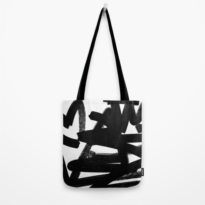 Thinking Out Loud - Black and white abstract painting, raw brush strokes Tote Bag Gallery Image 2