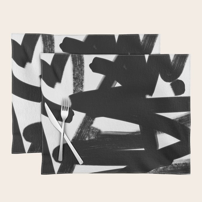 Thinking Out Loud - Black and white abstract painting, raw brush strokes Placemat Gallery Image 1